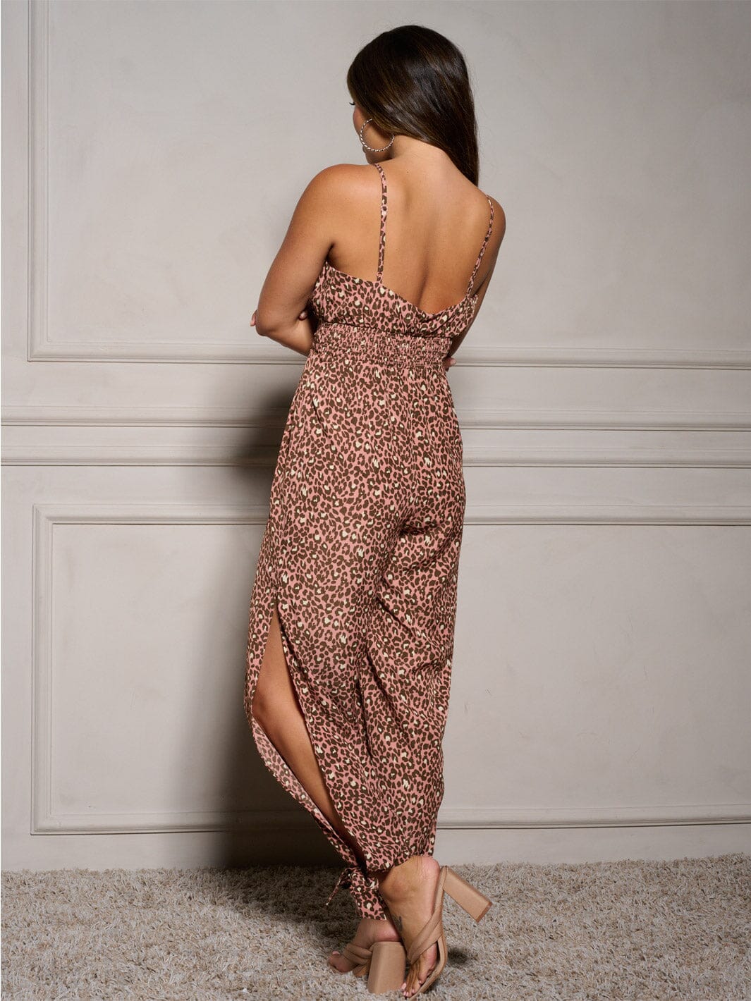 WOMEN'S SLEEVELESS V-NECK SURPLICE POCKETS ANIMAL PRINT JUMPSUIT