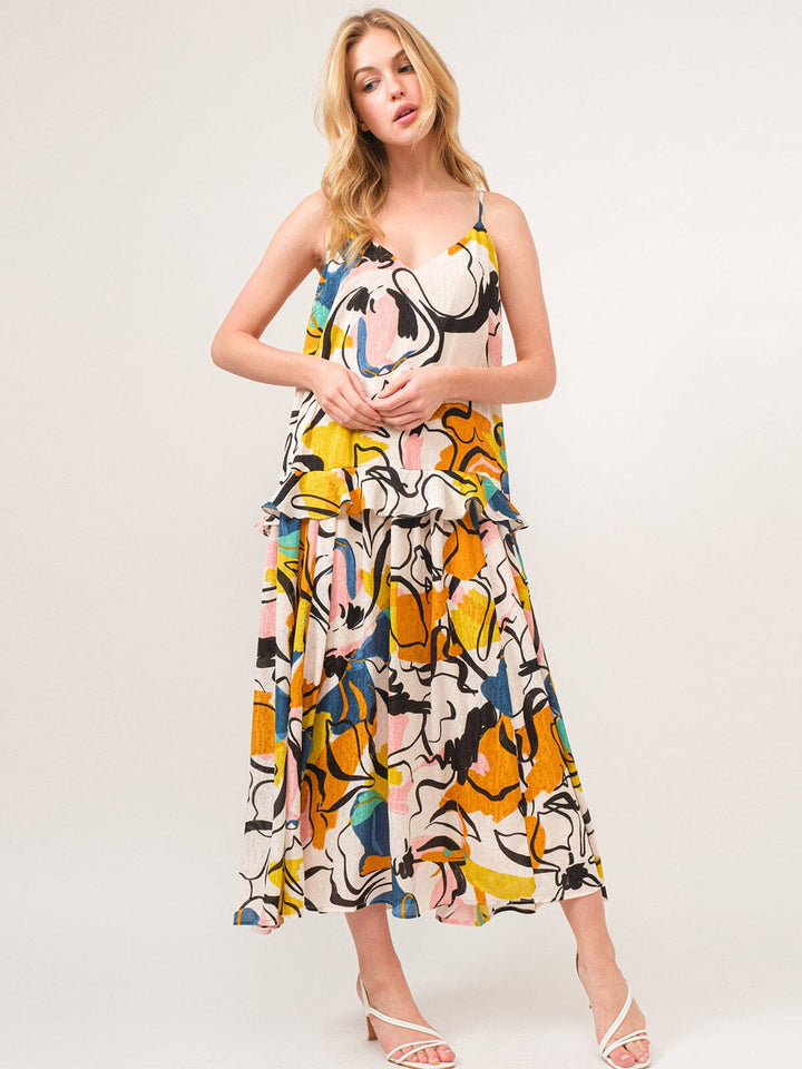 WOMEN'S SLEEVELESS V-NECK FLORAL TIERED MAXI DRESS