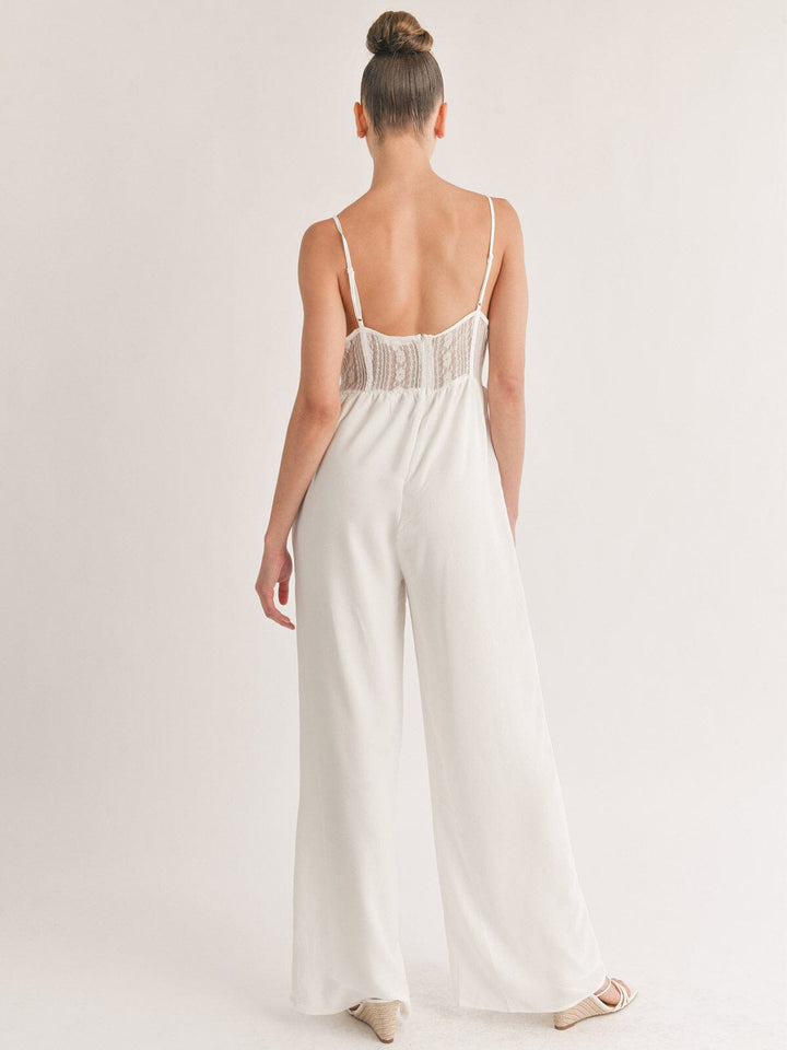 WOMEN'S SLEEVELESS POCKETS MESH DETAILED WIDE LEG JUMPSUIT