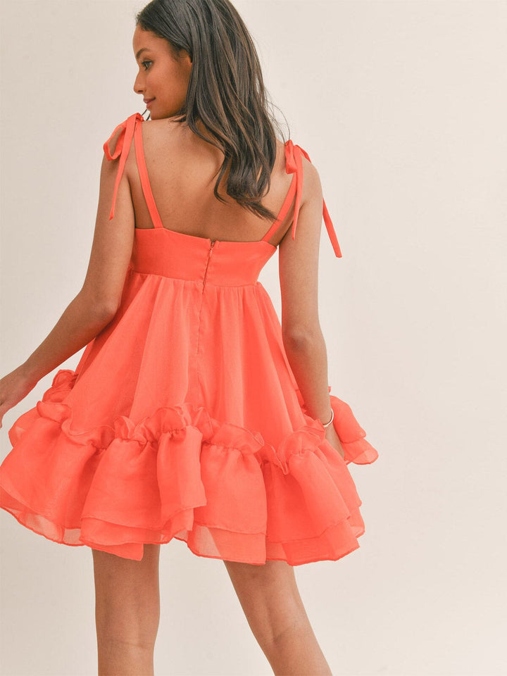 WOMEN'S SLEEVELESS RUFFLE FIT & FLARE MINI DRESS