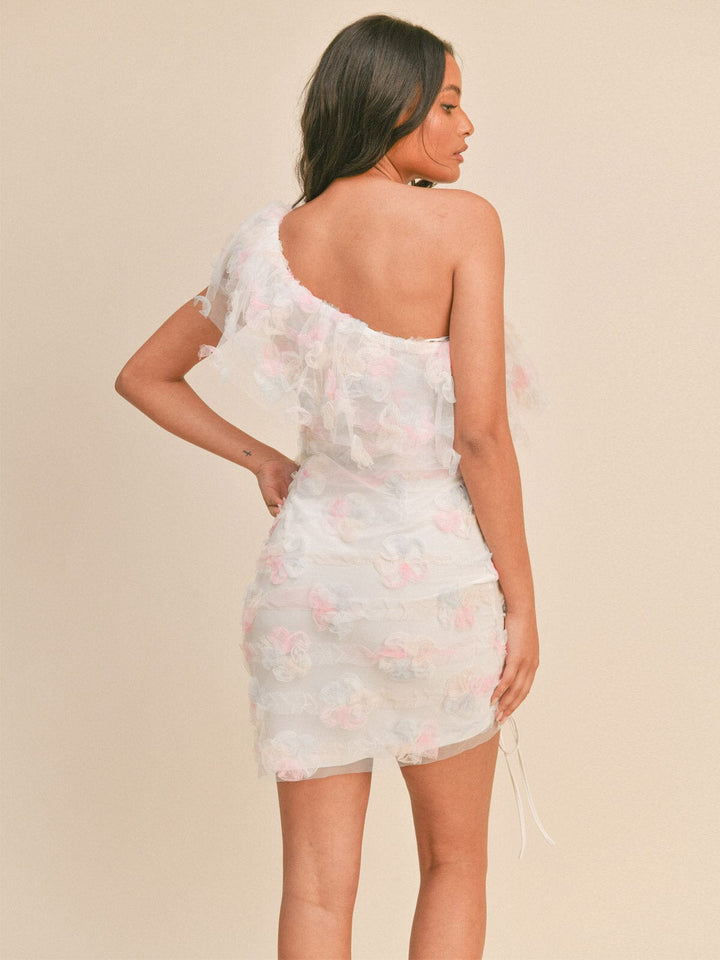 WOMEN'S ONE SHOULDER RUFFLE RUCHED DETAILED MINI DRESS