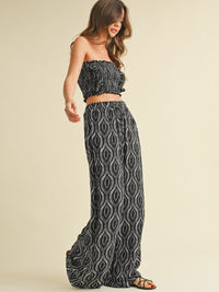 WOMEN'S SMOCK CROP TOP & WIDE LEG PANTS PRINTED 2PC. SET
