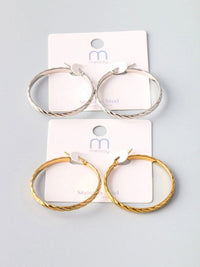FASHION GOLD & SILVER RIBBED HOOPS EARRINGS