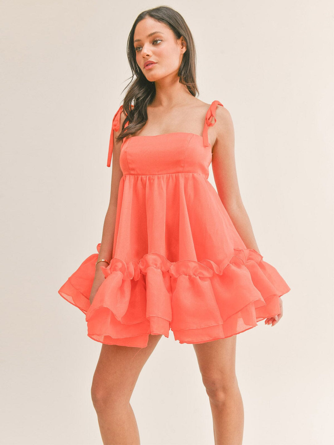 WOMEN'S SLEEVELESS RUFFLE FIT & FLARE MINI DRESS