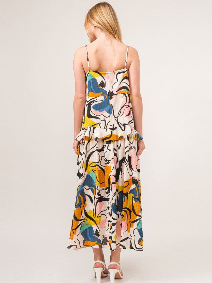 WOMEN'S SLEEVELESS V-NECK FLORAL TIERED MAXI DRESS