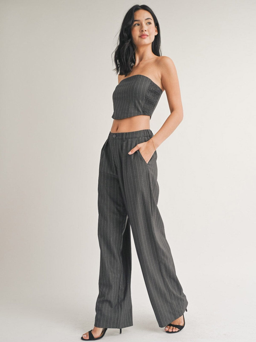 WOMEN'S SMOCK CROP TOP & WIDE LEG PANTS STRIPES 2PC. SET
