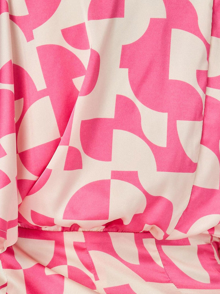 WOMEN'S SHORT SLEEVE SURPLICE MULTI PRINT MINI DRESS