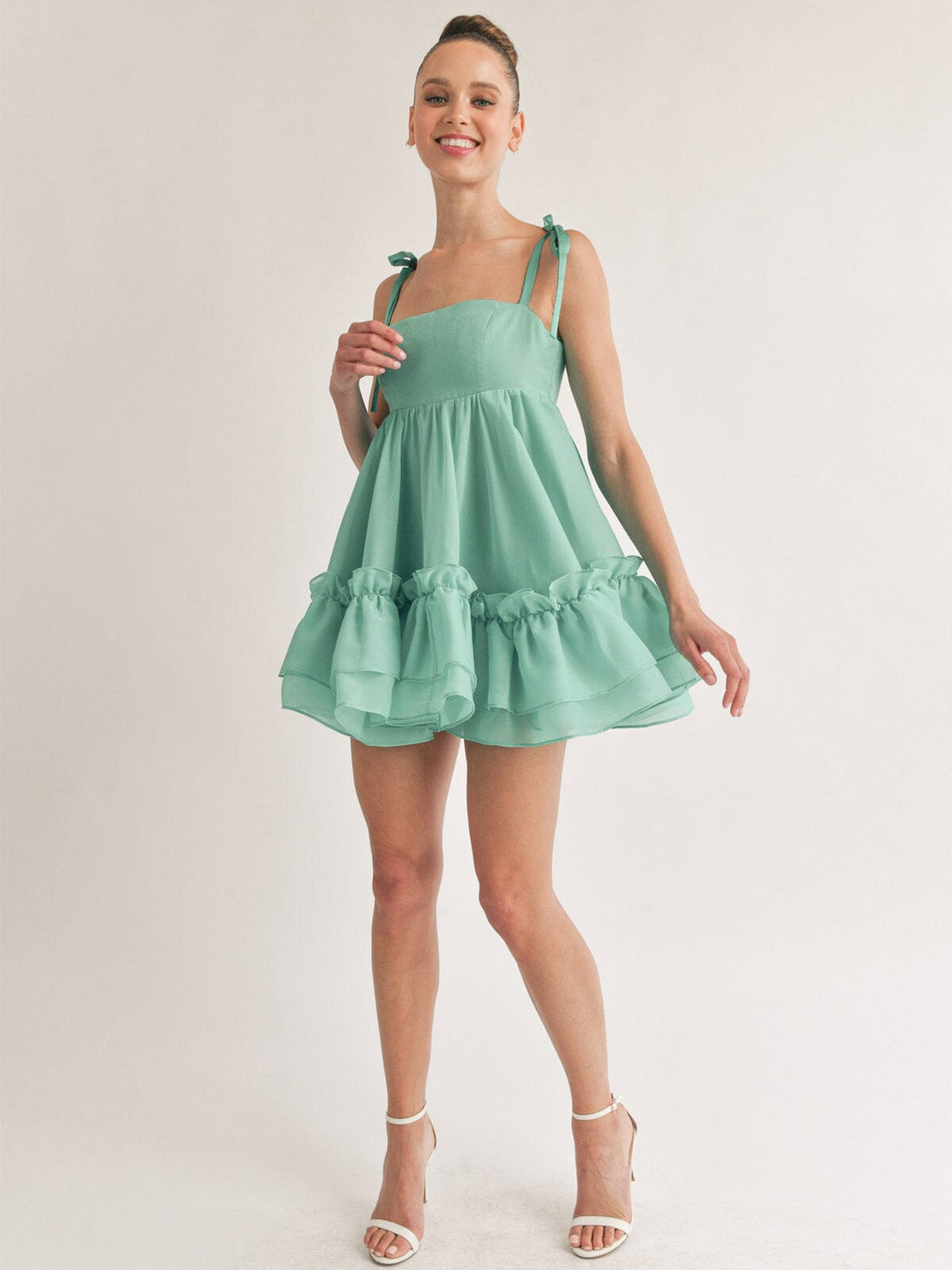 WOMEN'S SLEEVELESS RUFFLE FIT & FLARE MINI DRESS