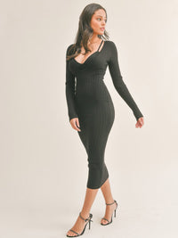 WOMEN'S BRALETTE & LONG SLEEVE V-NECK BODYCON MAXI DRESS 2PC. SET