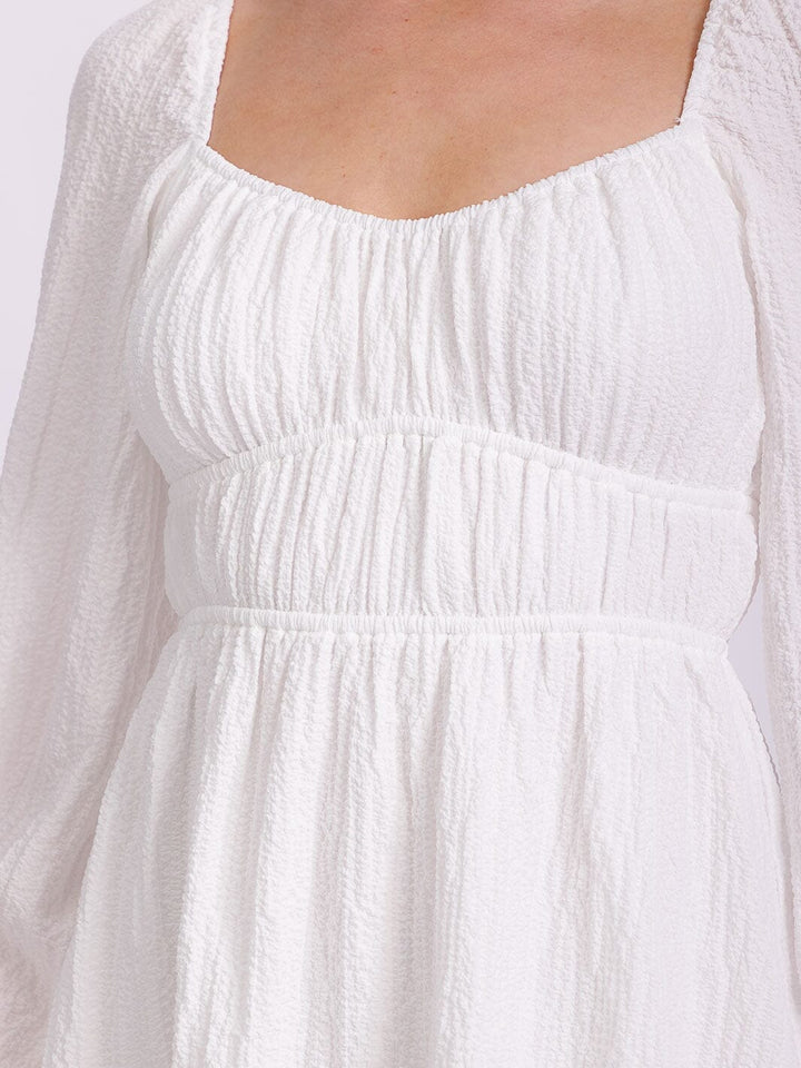 WOMEN'S LONG SLEEVE ELASTIC WAIST DETAILED MINI DRESS