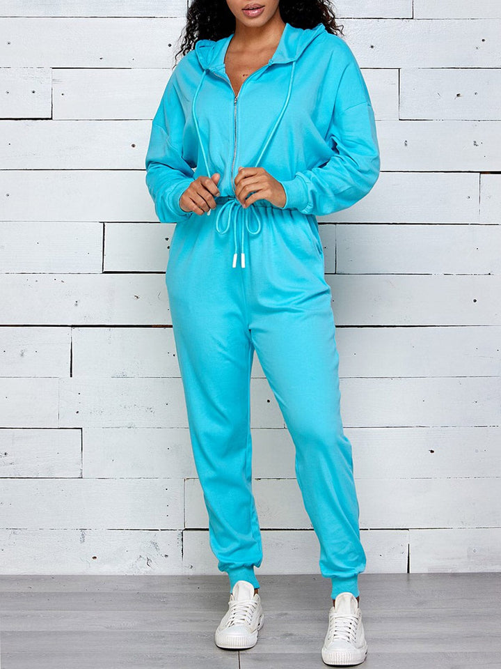 WOMEN'S LONG SLEEVE ZIP UP HOODED JOGGER JUMPSUIT