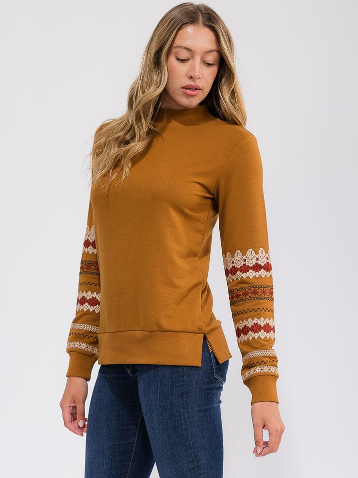 WOMEN'S LONG DETAILED SLEEVE SIDE SLIT TOP