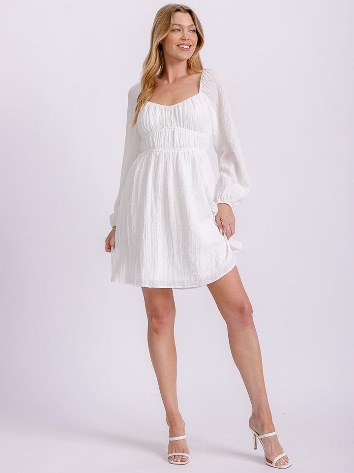 WOMEN'S LONG SLEEVE ELASTIC WAIST DETAILED MINI DRESS