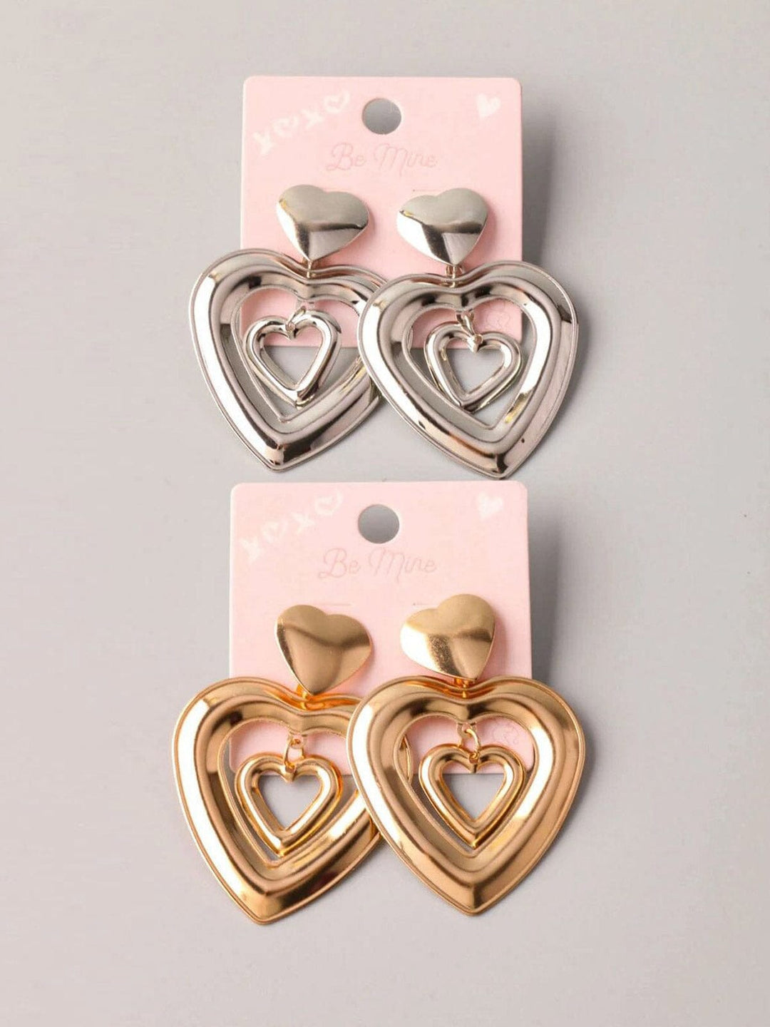 FASHION GOLD & SILVER HEART DROP EARRINGS
