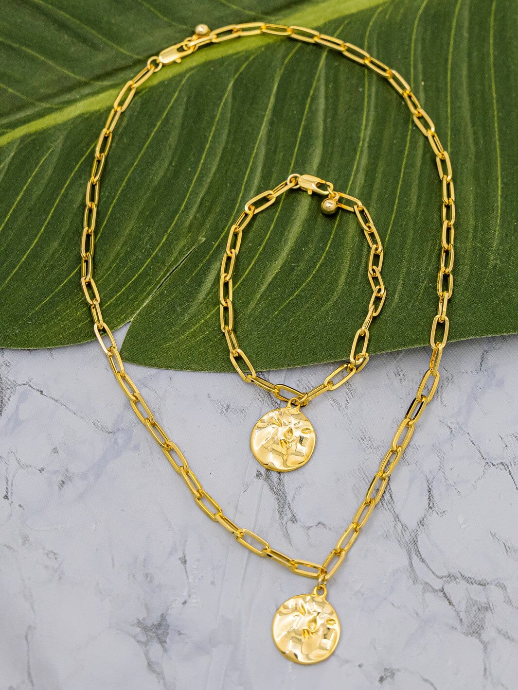 FASHION GOLD CHAIN NECKLACE & BRACELET 2PC SET