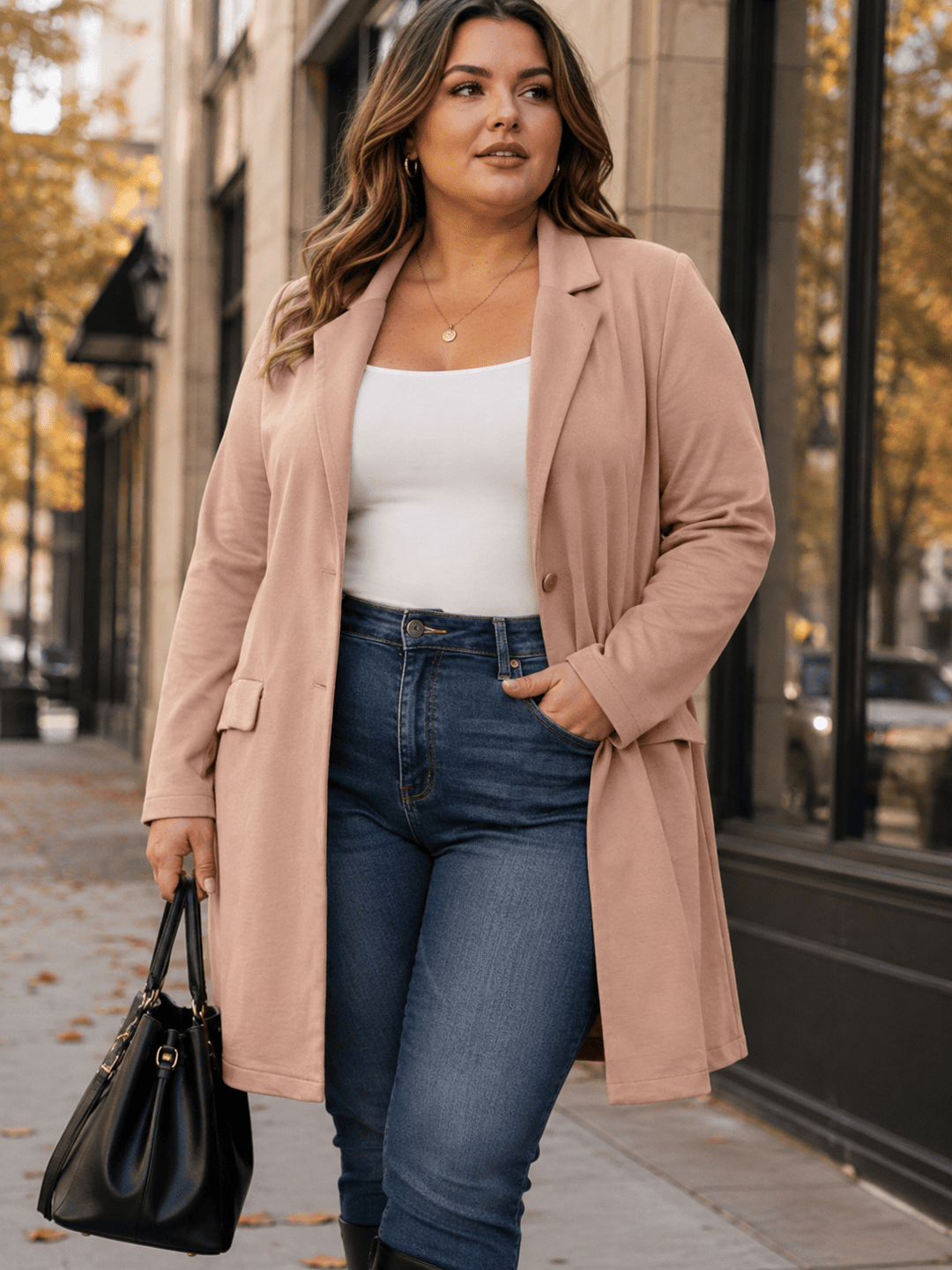 PLUS SIZE LONG SLEEVE BUTTON CLOSURE FRONT POCKETS CARDIGAN
