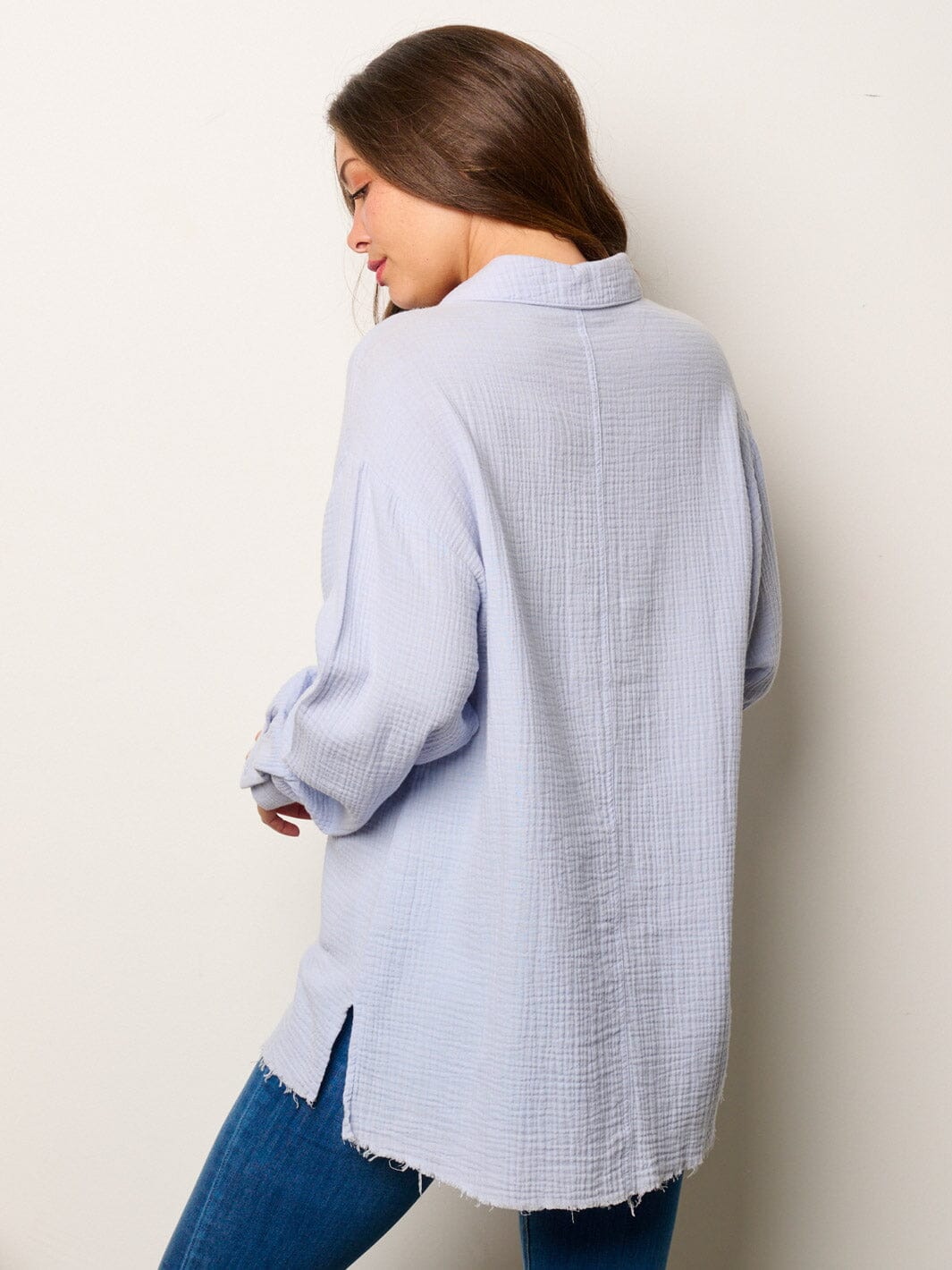 WOMEN'S LONG SLEEVE BUTTON UP FRONT POCKET BLOUSE TOP