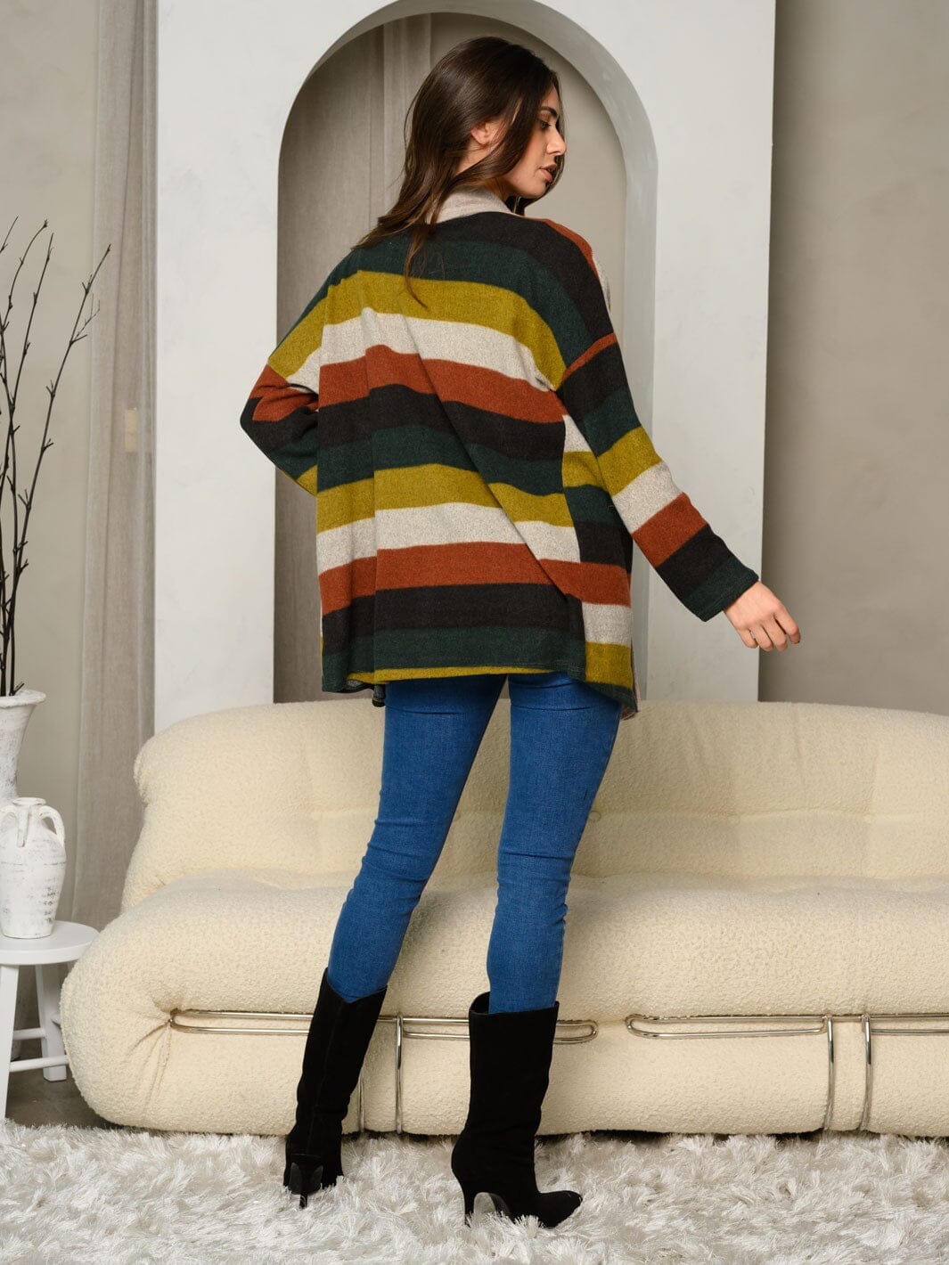 WOMEN'S LONG SLEEVE COLORBLOCK OPEN FRONT CARDIGAN