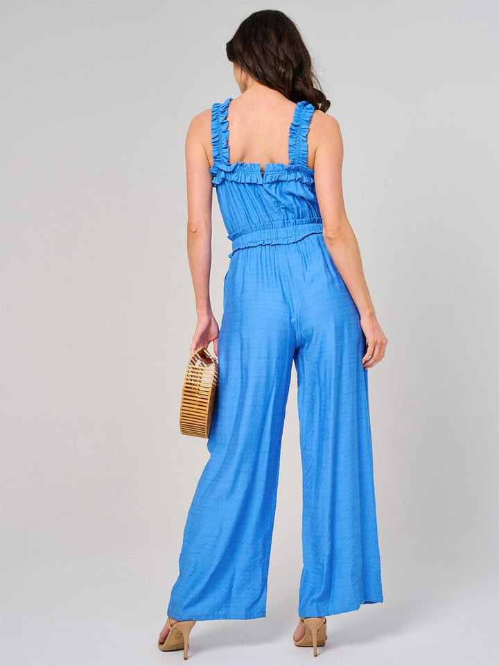WOMEN'S SLEEVELESS SMOCK WAIST FRONT POCKETS WIDE LEG JUMPSUIT