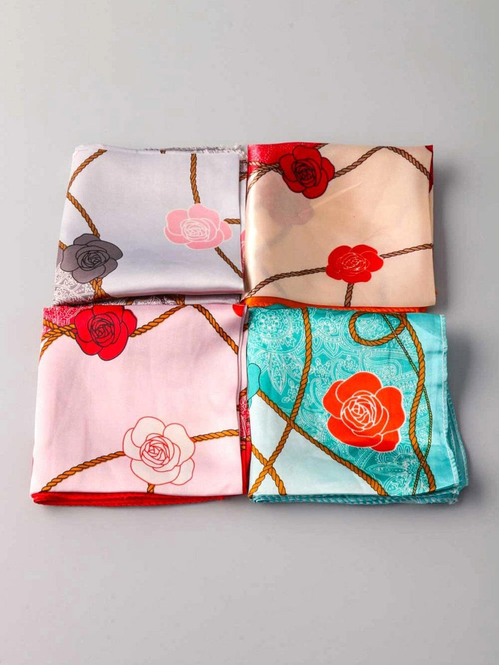 FASHION MULTIPLE USE ASSORTED COLORS FLORAL SATIN SCARFS