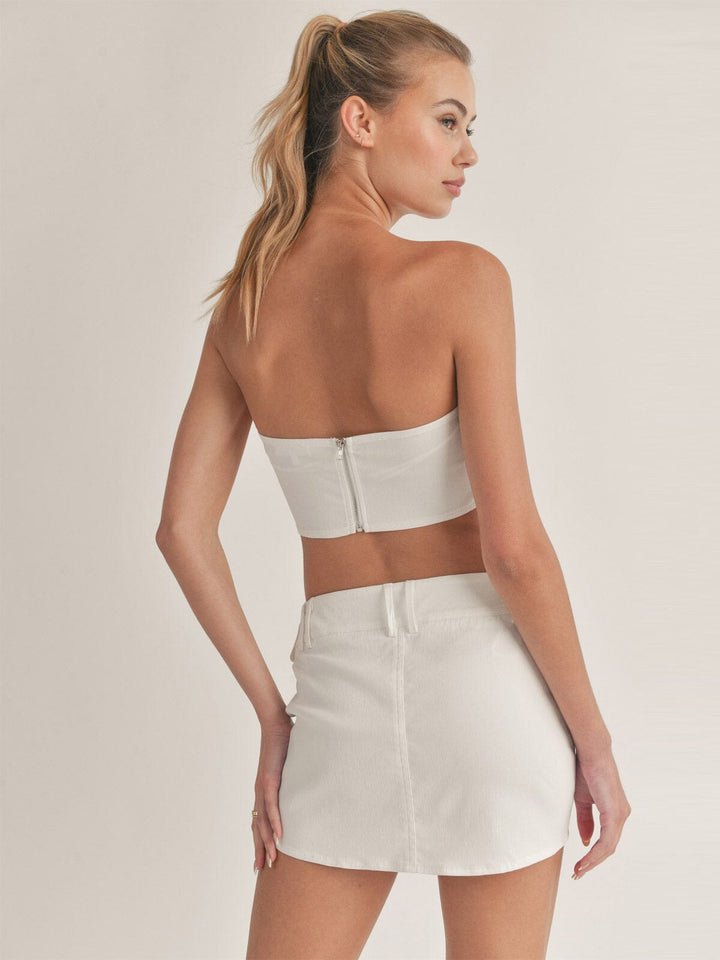 WOMEN'S SLEEVELESS CROP TOP & MINI SKIRT BELT DESIGN 2PC. SET
