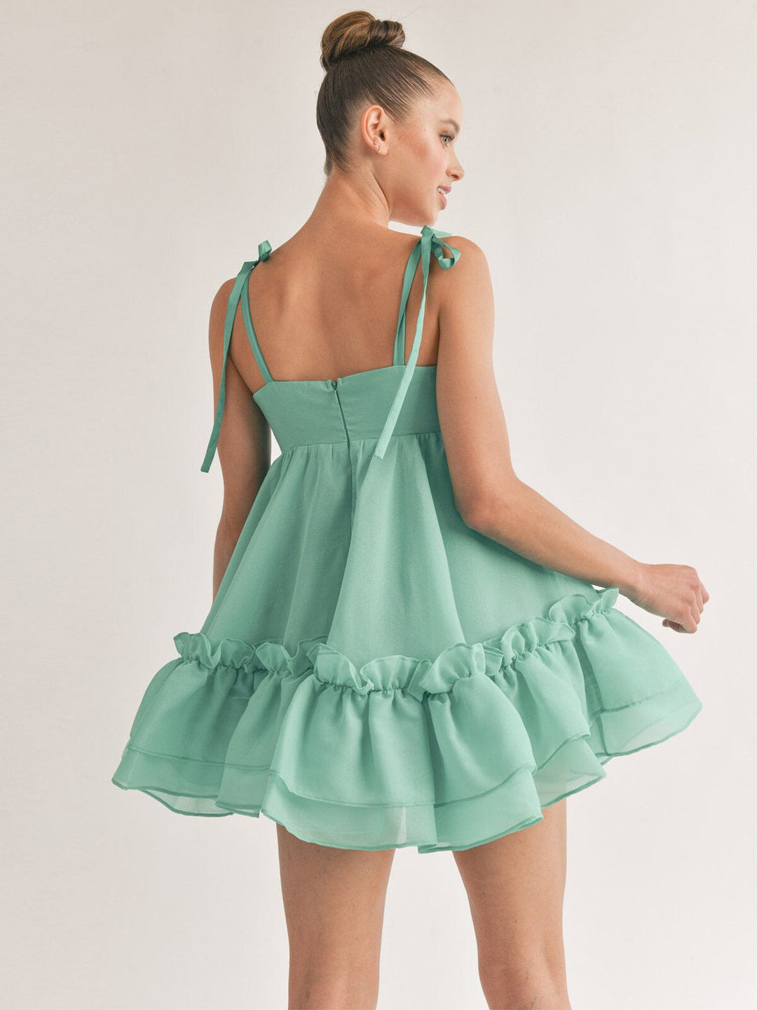 WOMEN'S SLEEVELESS RUFFLE FIT & FLARE MINI DRESS