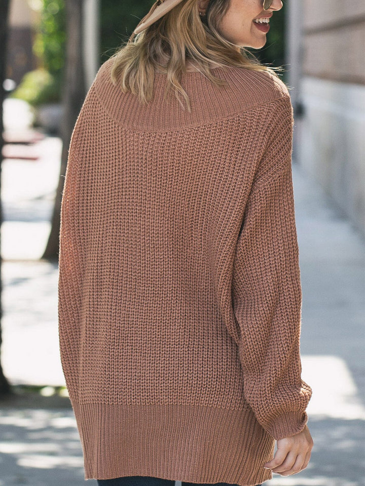WOMEN'S LONG SLEEVE V-NECK CABLE KNIT PULLOVER SWEATER