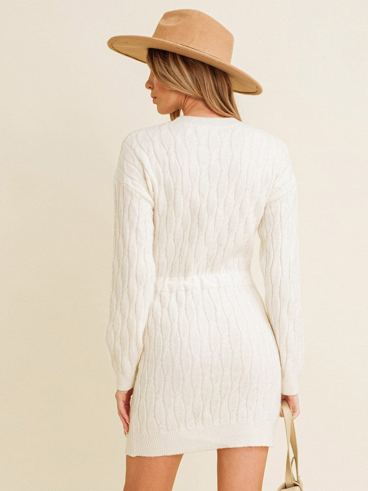 WOMEN'S LONG SLEEVE SELF TIE BODYCON MINI DRESS