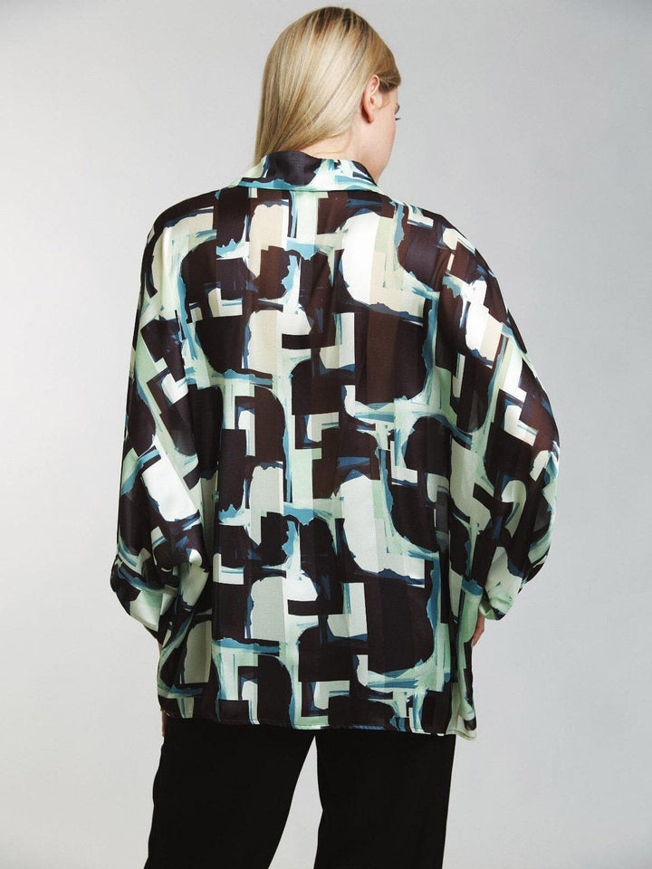 WOMEN'S LONG SLEEVE BUTTON CLOSURE PRINTED BLOUSE TOP