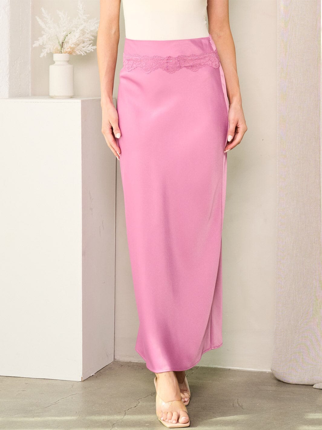 WOMEN'S FRONT LACE DETAILED MAXI SKIRT