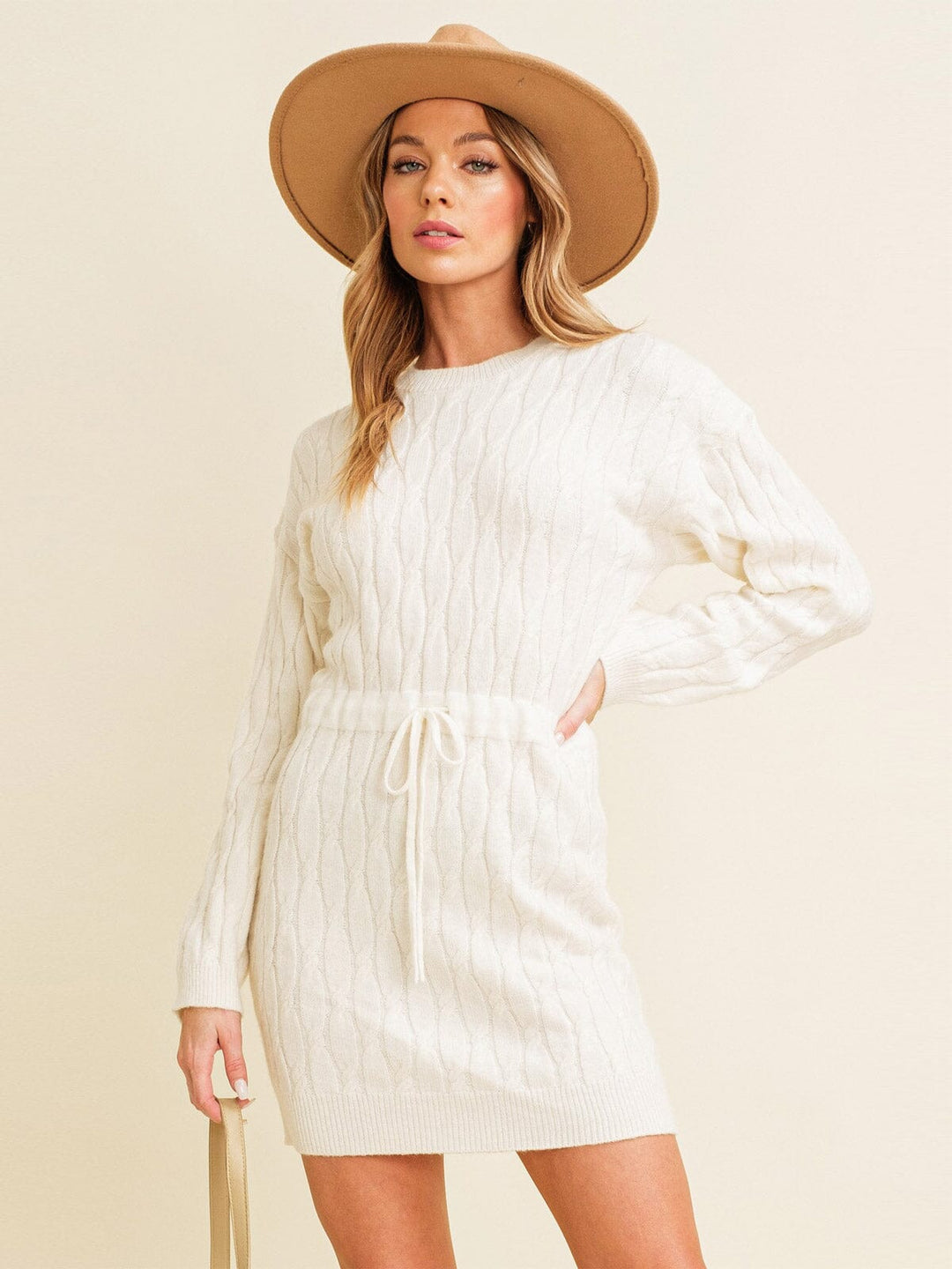WOMEN'S LONG SLEEVE SELF TIE BODYCON MINI DRESS