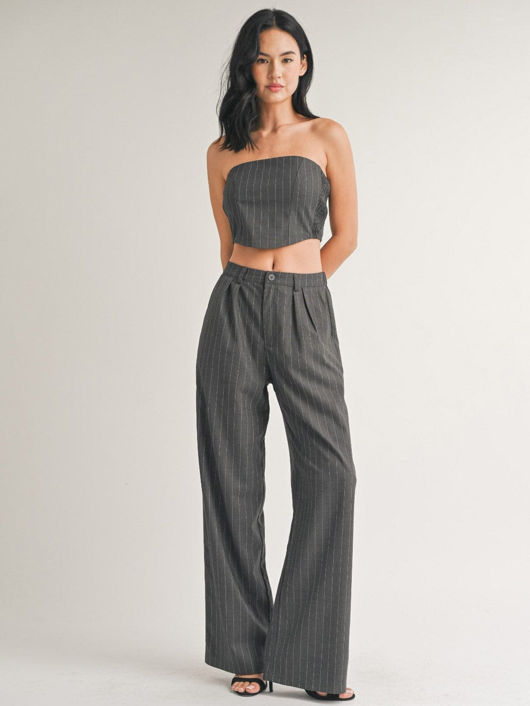 WOMEN'S SLEEVELESS SMOCK CROP STRIPES TOP