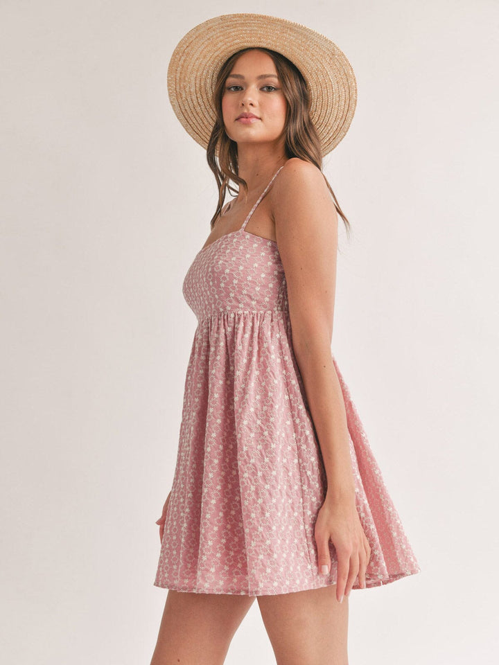 WOMEN'S SLEEVELESS FIT & FLARE EMBROIDERY MINI DRESS