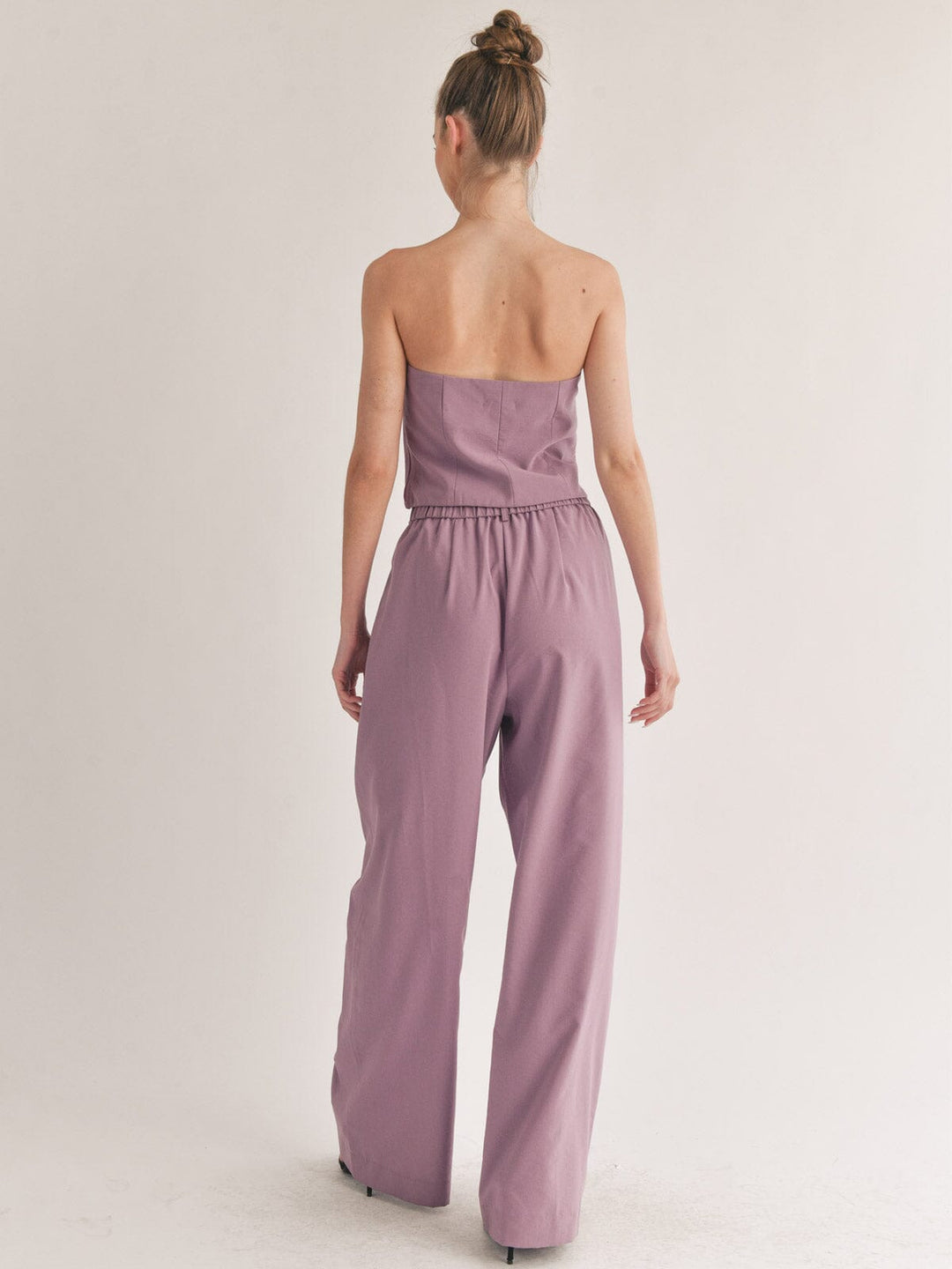WOMEN'S SLEEVELESS CROP TOP & WIDE LEG PANTS SOLID 2PC. SET