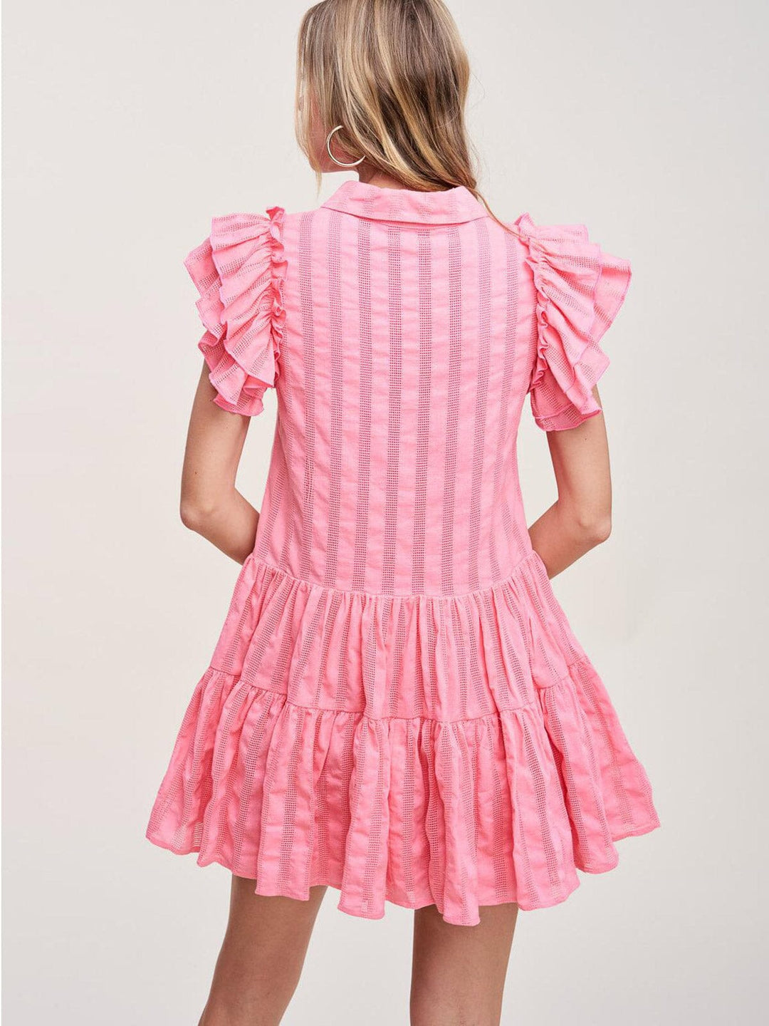 WOMEN'S SHORT SLEEVE V-NECK RUFFLE MINI DRESS