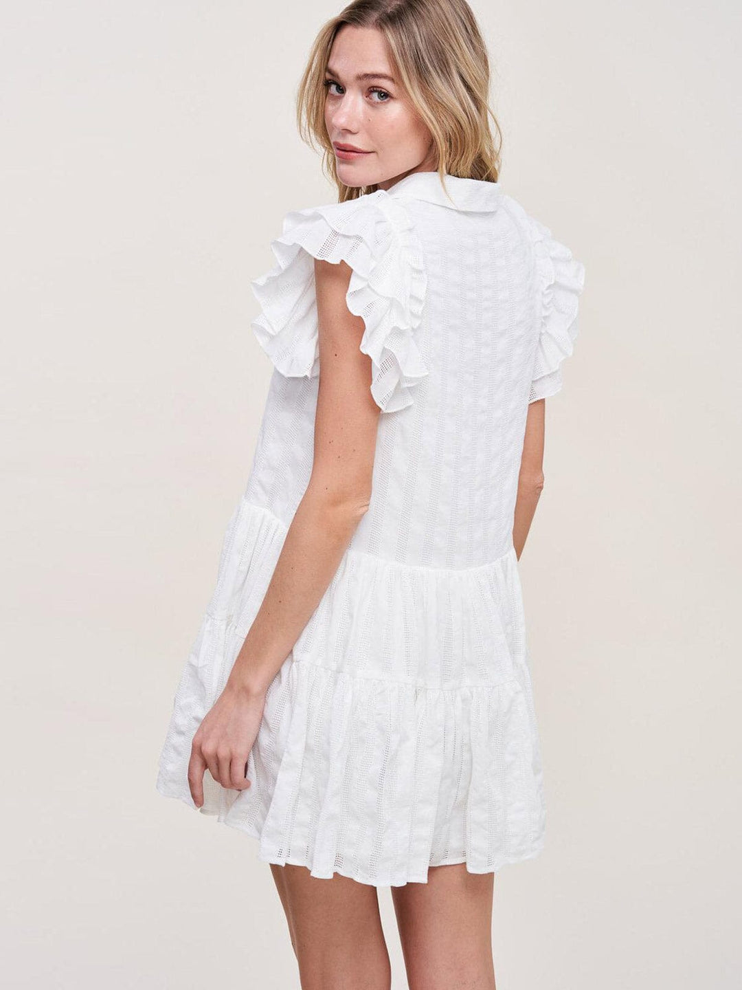 WOMEN'S SHORT SLEEVE V-NECK RUFFLE MINI DRESS