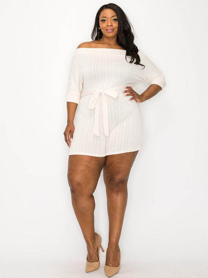 PLUS SIZE 3/4 SLEEVES SELF TIE DETAILED ROMPER