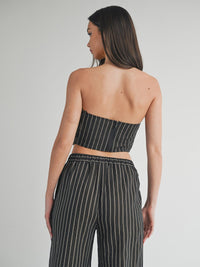 WOMEN'S SLEEVELESS SMOCK CROP TOP & WIDE LEG PANTS STRIPES 2PC. SET