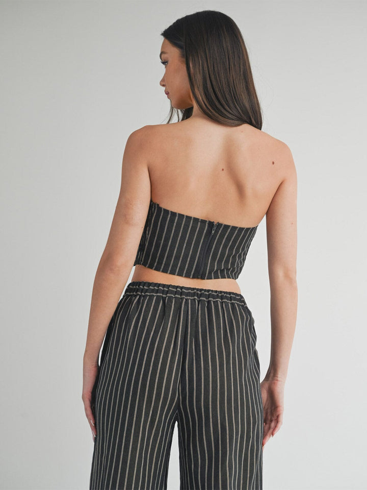 WOMEN'S SLEEVELESS SMOCK CROP TOP & WIDE LEG PANTS STRIPES 2PC. SET