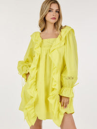 WOMEN'S LONG SLEEVE TUNIC FRONT POCKETS RUFFLE MINI DRESS