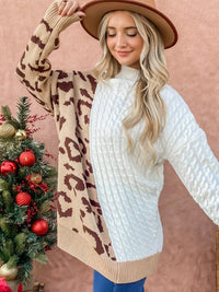 WOMEN'S LONG SLEEVE COLD SHOULDER CABLE KNIT PULLOVER OVERSIZED SWEATER