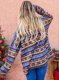 WOMEN'S LONG SLEEVE TURTLE NECK FRONT POCKET PRINT PULLOVER SWEATER