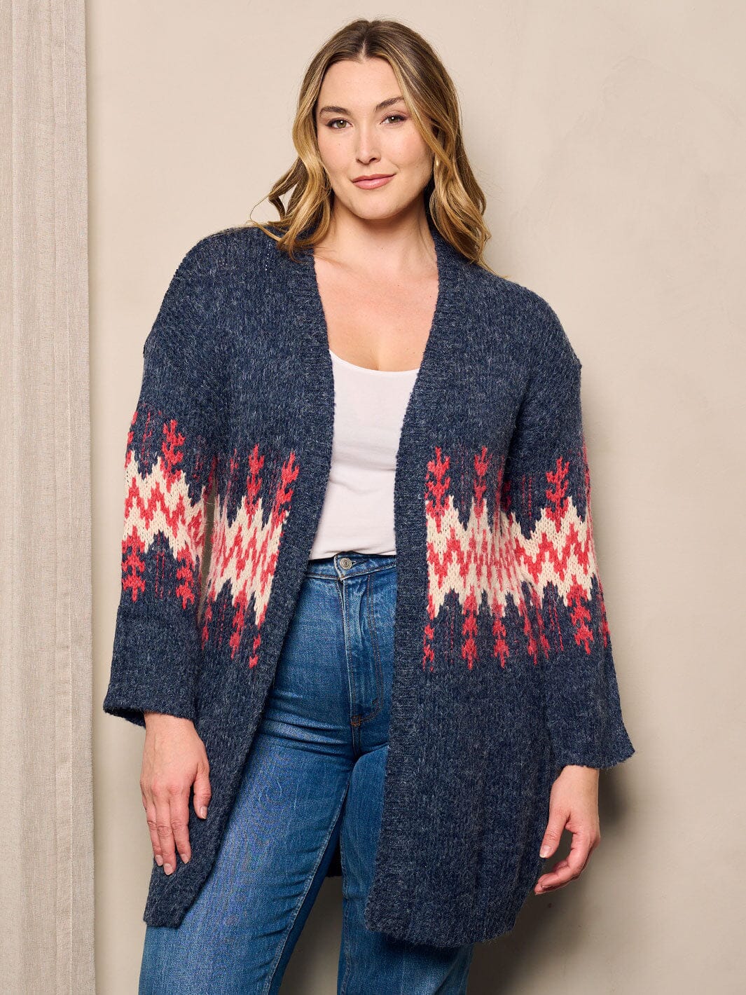 PLUS SIZE LONG SLEEVE OPEN FRONT MULTI PRINT CARDIGAN ...