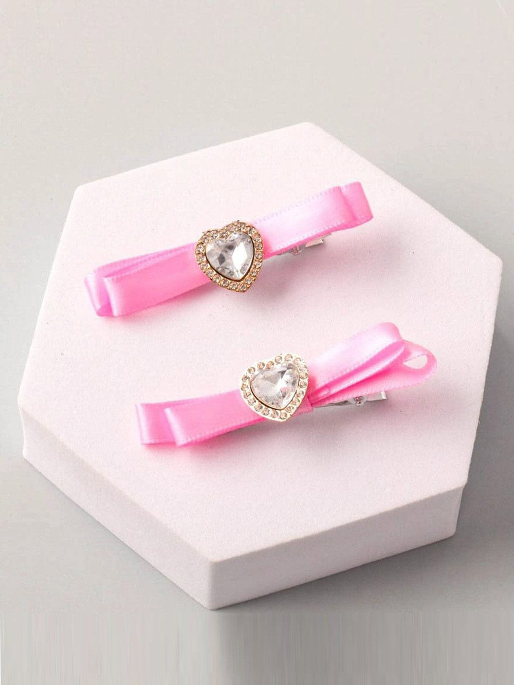 FASHION PINK & RED HEART BOW HAIR CLIPS