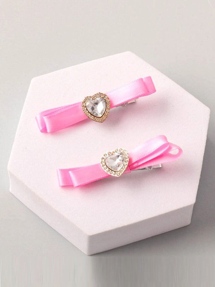 FASHION PINK & RED HEART BOW HAIR CLIPS