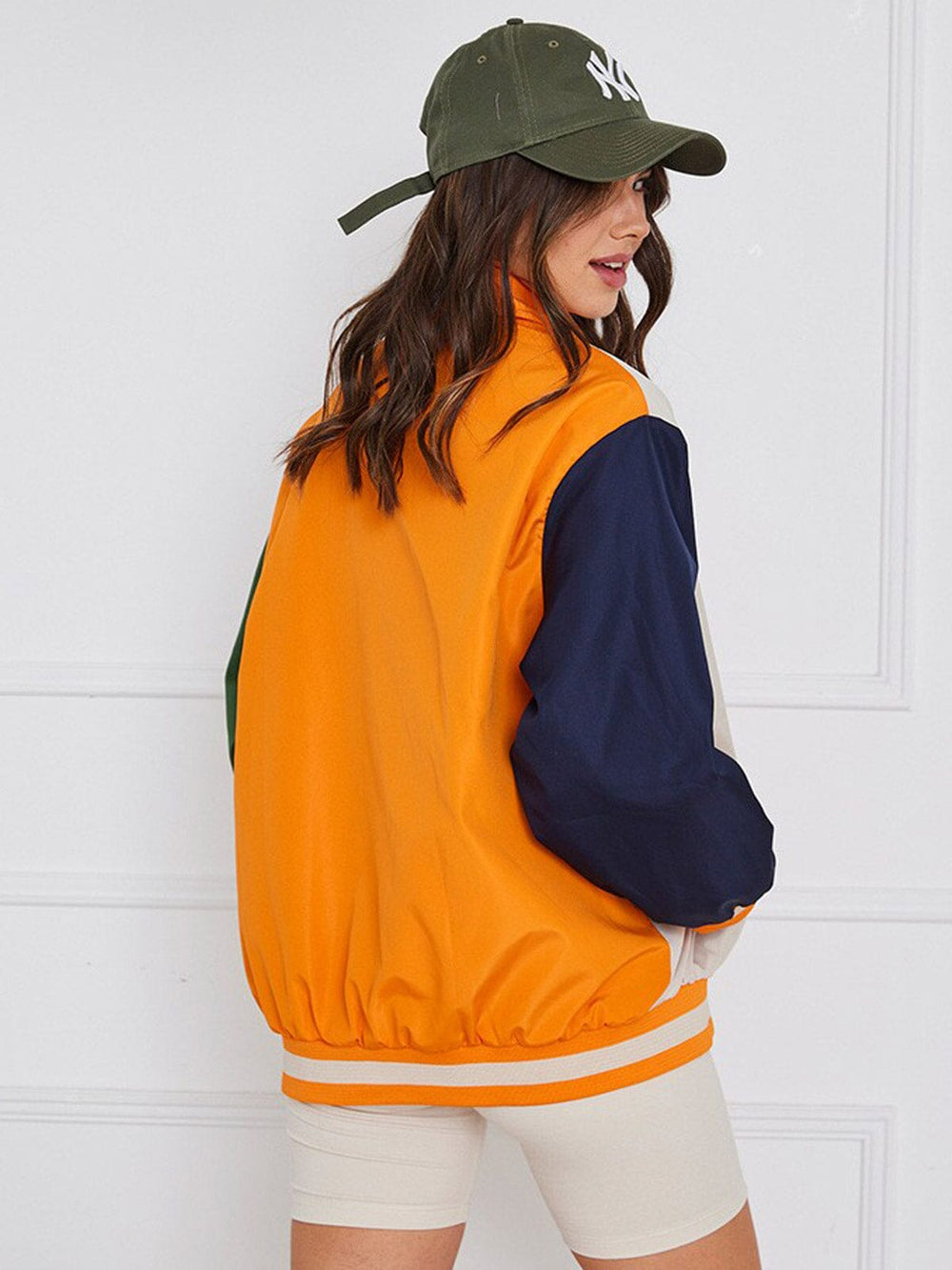 WOMEN'S LONG SLEEVE BUTTON UP POCKETS COLORBLOCK JACKET