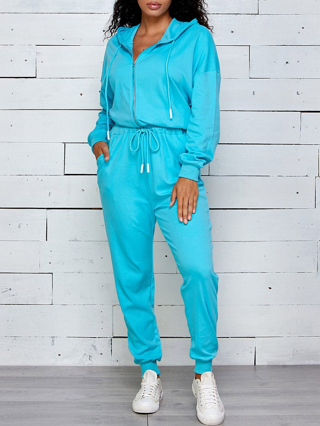 WOMEN'S LONG SLEEVE ZIP UP HOODED JOGGER JUMPSUIT