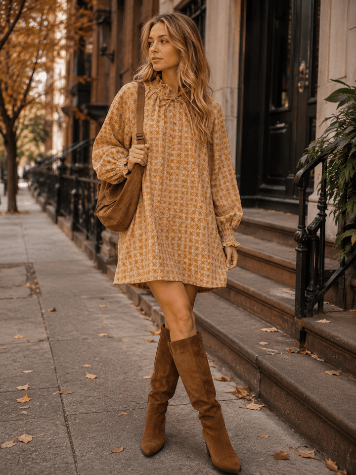 WOMEN'S LONG SLEEVE BUTTON UP FRONT POCKETS STITCH DETAILED MINI DRESS