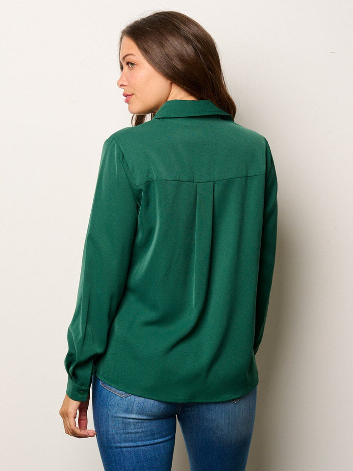 WOMEN'S LONG SLEEVE BUTTON UP FRONT POCKETS BLOUSE TOP