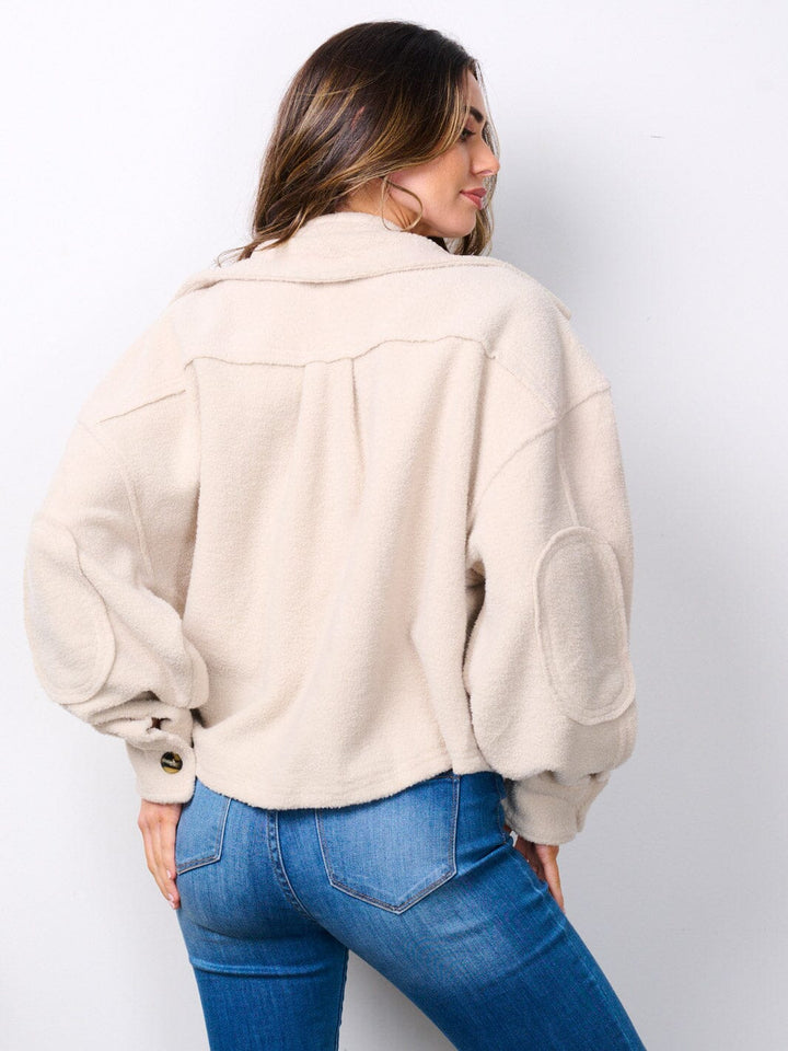 WOMEN'S LONG SLEEVE BUTTON UP POCKETS SHERPA JACKET